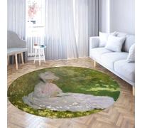 TOANGWALL Impresionismo Reading Lady Garden Round Rug 110cm Alfombra Redonda Plegable Pelo bajo Fino Obra Maestra Vintage Cocina vestidor Porche Antideslizante Lavable
