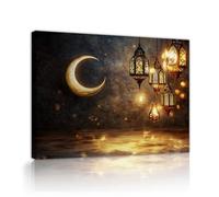 TOANGWALL Luna dorada con faroles colgantes lienzo arte mural fantasía temas religiosos fondo estrellado póster mural grabados para decoración del salón 50x60cm