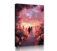TOANGWALL Mágica noche de boda con lienzo enmarcado en la pared velas de arco rosa rosa Póster romántico de amor Pintura mural onírica para decoración de oficina 75x115cm