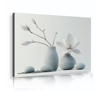 TOANGWALL Modern Zen Print Flores de Magnolia y Jarrones Grises Arte de Pared Arte Floral Estirado Neutro para Bienestar Decoración de Habitaciones Lista para Colgar 50x75cm