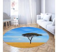 TOANGWALL Paisaje Sabana árbol África 240cm Alfombra Redonda para salón pintoresca Lavable a máquina con Alfombrilla Antideslizante y tapete Suave para mesita