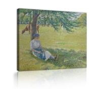 TOANGWALL Pastoral Pradera Niña Lienzo Arte Pared Vestíbulo Camille Pissarro Vaca de Eragny Impresionista Pintura Obra Enmarcada para Sala Estar Decoración 80x95cm