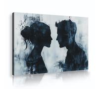TOANGWALL Perfil de hombre y mujer Lienzo Arte mural de pared Retrato de pareja Pintura de mural abstracto Shabby Chic enmarcado para decoración de oficina 30x45cm