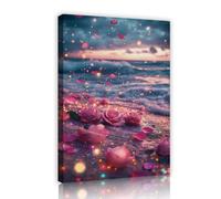 TOANGWALL Pétalos de rosa rosa fantasiosos atardecer paisaje en el océano Arte mural de pared Póster enmarcado moderno de sueños mural rústico para decoración del salón 70x100cm