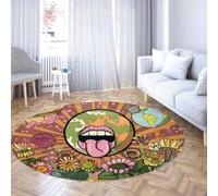 TOANGWALL Psychedelic Groovy Mouth Round Tapete 70cm Retro Pop Art Tierra Redondo Grande Plegable Resistente Manchas Biblioteca Sala Estudio Porche Multicolor Alfombra