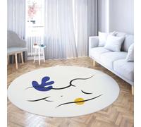 TOANGWALL Retrato Abstracto de una Mujer Alfombra Redonda 120cm tapete Plegable Pelo bajo Fino Formas Azul Klein Amarillo habitación de Invitados Nursery Antideslizante Lavable