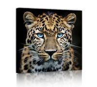 TOANGWALL Rostro de leopardo salvaje ojos azules enmarcados pintura mural mural de lienzo moderno de animales póster minimalista para la decoración del estudio del lounge 90x90cm