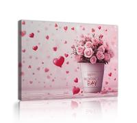 TOANGWALL Tema de amor soñador Rosas rosas globos rojos con lienzo pintura de póster de pintura estética de murales nórdicos para decoración del dormitorio y el salón 40x60cm