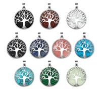 TOAOB 10 Piezas 27 mm Colgante Redondode Árbol de La Vida con Aleaciones y Piedras Preciosas Naturales de Cristal Curativo para Accesorios de Joyería
