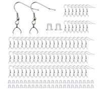 TOAOB - 100 ganchos para pendientes de plata de acero inoxidable hipoalergénico con orejas, pinzamiento de puntos, hilos de oreja, cierres y colgantes para la fabricación de joyas