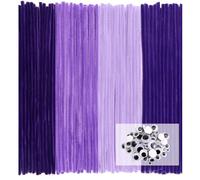 TOAOB 100 Piezas Chenilla Limpiadores Pipas 4 Diferentes Púrpura de Color 30 cm de Largo y 6 mm de Ancho con Ojos Móviles Autoadhesivos Negros para Manualidades y Decoración del Hogar