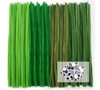 TOAOB 100 Piezas Chenilla Limpiadores Pipas 4 Diferentes Verde Oscuro de Color 30 cm de Largo y 6 mm de Ancho con Ojos Móviles Autoadhesivos Negros para Manualidades y Decoración del Hogar
