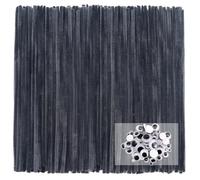 TOAOB 100 Piezas Chenilla Limpiadores Pipas de Color Gris Oscuro 30 cm de Largo y 6 mm de Ancho con Ojos Móviles Autoadhesivos Negros para Manualidades y Decoración del Hogar