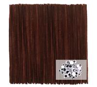 TOAOB 100 Piezas Chenilla Limpiadores Pipas de Color Marrón 30 cm de Largo y 6 mm de Ancho con Ojos Móviles Autoadhesivos Negros para Manualidades y Decoración del Hogar