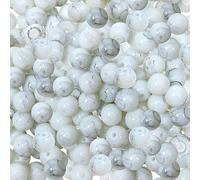 TOAOB 100 Piezas Cuentas de Vidrio Crackle Blanco Patrón de Mármol de 8 mm Perlas de Cristal Redondas Abalorios de para Hacer Bisuteria Joyas y Manualidades Collares Pulseras Accesorios