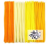 TOAOB 100 Piezas Limpiador de Pipas 4 Colores Amarillos Diferentes Chenilla Limpiador de Pipas Largo 30 cm x 6 mm Línea Chenilla y Autoadhesivos Ojos Móviles para Decoración de Bricolaje