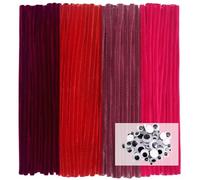 TOAOB 100 Piezas Limpiador de Pipas 4 Colores Rojos Diferentes Chenilla de Pipas Largo 30 cm x 6 mm Línea Chenilla y Autoadhesivos Ojos Móviles para Decoración de Bricolaje