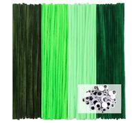 TOAOB 100 Piezas Limpiapipas 4 Colores Verdes Diferentes para Manualidades 30 cm x 6 mm Línea Chenilla y Autoadhesivos Ojos Móviles para Decoración de Bricolaje