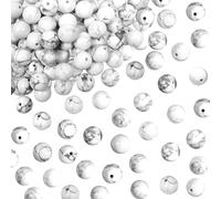 TOAOB 100 Piezas Perlas de Piedra Natural Howlita Blanca 8 mm Redondas a Granel de Piedras Preciosas y Energía Curativas para Hacer Joyas Collar y Pulsera