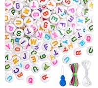 TOAOB 1000 Piezas Abalorios para Hacer Pulseras 7mm Blanco Acrílico Plano Redondo Colorido Letra Bead con Línea Elástico para Hacer Joyas Pulseras Collares