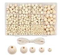 TOAOB 1050 Piezas Cuentas de Madera 6 a 14 mm Tamaño Mixtos Bolas de Madera Redondas con Agujero Grandes Abalorios Natural para Hacer Bisuteria Joyas y Manualidades Collares Pulseras Accesorios
