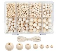 TOAOB 1050 Piezas Cuentas de Madera 6 mm a 20 mm Tamaño Mixtos Redondas con Agujero Grandes Abalorios Madera Natural y 15 m Hilo de Algodón para Manualidades Decoraciones Macrame Artesanal