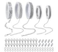 TOAOB 10m 5 Rollos Cadenas Hacer Joyas de Acero Inoxidable Cadena de Eslabones Plateado con Anillos de Salto y Mosquetón Cierres de Cadena de Bolas para Accesorios DIY Hacer Joyas