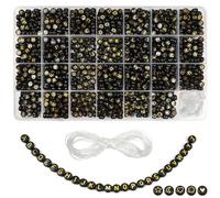 TOAOB 1440 Piezas 4 x 7 mm Cuentas Negro con Letras Doradas A a Z Cuentas de Acrílico Redondas Amor Cuentas de Corazón con 0.6 mm de 15 m Cuerda de Cristal para Hacer Joyas Collar Pulsera