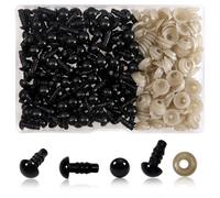 TOAOB - 150 ojos de seguridad de 7 mm para amigurumis, manualidades, ojos de ganchillo con 150 arandelas, ojos negros de muñeca para hacer ganchillo, animales de peluche