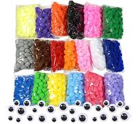 TOAOB 1900 Piezas Pompones Grandes 19 Colores de Aproximadamente 1.5 cm Bolas de Fieltro y 100 Piezas 5 mm a 8 mm Ojos Móviles Negros para Manualidades Creativas y Decoraciones Bricolaje