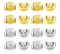 TOAOB 20 Piezas Tuercas de Pendientes Plata de Ley 925 Tono Oro Plata 5 mm x 5.5 mm Cierres Tapón de Seguridad Tope Posterior Mariposa Tamaños Universal para Hacer Joyería Fabricación de Joyas