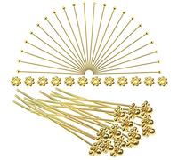 TOAOB 200 Piezas Agujas de Clavos Redondas de Latón de 0.7 x 50 mm con Perlas Espaciadoras de 4 mm para Accesorios de Fabricación de Joyas