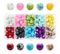 TOAOB 200 Piezas Cuentas de Vidrio Crackle Multicolor Patrón de Mármol de 8 mm Perlas de Cristal Redondas Abalorios de para Hacer Bisuteria Joyas y Manualidades Collares Pulseras Accesorios