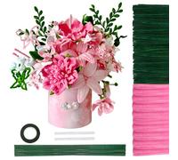 TOAOB 200 Piezas Limpiapipas Manualidades Rosa Flores de Limpia Pipas de Chenilla con Tallo Floral Artificial y Cinta para Artesanía y Decoración de Ramos DIY