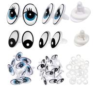 TOAOB 30 Piezas Ojos de Seguridad para Amigurumi Ovalados con Arandelas Ojos Manualidades de Plástico 19 mm Negro y 25 mm Azul con pestañas para Hacer Muñecas de Crochet Tejer Animales