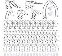 TOAOB 300 Piezas Pendientes de Acero Inoxidable Plateado con 6 Estilos Ganchos para y Cierres de Silicona Transparente 5 x 4 mm para Crear Joyas de Bricolaje