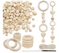 TOAOB 356 Piezas Madera Manualidades Set Incluye Abalorios de 10mm 12mm 14mm con Agujeros Madera Natural Anillos de 35mm 55mm 70mm Cuerda Algodónpara de 25M para Artesanías DIY Elaboración