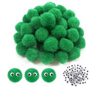 TOAOB 50 Piezas Pompones Grandes de Verde de 2 cm Bolas de Fieltro Pompones y 100 Ojos Móviles Negros para Decoraciones Manualidades Creativas y Decoraciones Bricolaje