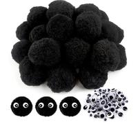 TOAOB 50 Piezas Pompones Grandes y Esponjosos de 5 cm Bolas de Fieltro Negras con 100 Ojos Móviles Negros para Decoraciones Manualidades Creativas y Decoraciones Bricolaje