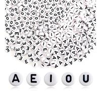 TOAOB 500 Piezas Cuentas Letras de Blancas para Pulseras 4x7mm A E I O U Acrílico Plano Redondo Negra Letra Abalorios para Collares Bisutería