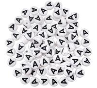 TOAOB 500 Piezas Cuentas Letras de Blancas para Pulseras 4x7mm con Letras A de Acrílico Plano Redondo Negra Letra Abalorios para Pulseras Collares Joyas y Llavero Bricolaje