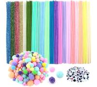 TOAOB 500 Piezas Limpiadores de Pipas Coloridos 30 cm y Pompones Tamaño Mixto y Autoadhesivos Ojos Móviles y Glitter Pipe Cleaner para Manualidades de Bricolaje