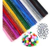 TOAOB 500 Piezas Línea Chenilla Limpiapipas y Glitter Pipe Cleaner 30 cm de Largo Con Tamaño Mixto Multicolor Pompones y Autoadhesivos Ojos Móviles para Manualidades de Bricolaje