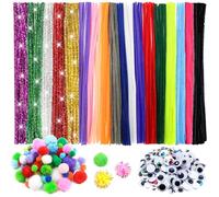 TOAOB 500 Piezas Tamaño Mixto Multicolor Pompones y Autoadhesivos Ojos Móviles y 30 cm Línea Chenilla Limpiapipas para Manualidades