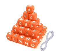 Toaob - 52 cuentas con letras de silicona para pulseras, 12 mm, naranja y blanco, cubo grandes alfabeto, perlas y 2 m de hilo para collares, bisutería, joyas, manualidades, teléfonos, cadenas y