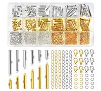 TOAOB 540 Cierres Deslizantes para Pulsera de Metal Tubo con Cierre Deslizante 6 Tamaños con Anillo de Salto Abierto Cierre de Langosta Cadena Extensora Plata y Oro para Hacer Joyas