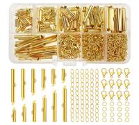 TOAOB 540 Piezas Cierres Deslizantes para Pulsera de Metal Tubo con Cierre Deslizante 6 Tamaños con Anillo de Salto Abierto Cierre de Langosta Cadena de Extensión de Oro para Hacer Joyas