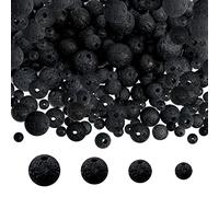 TOAOB 580 Piezas Cuentas de Piedra Lava Volcánica Natural de Tamaño Mixto 4 mm 6 mm 8 mm 10 mm Color Negro Redondas Sueltas Cuentas para Fabricación de Joyas Bricolaje Pulseras Collares Artesanías