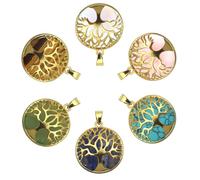 TOAOB 6 Piezas Colgantes de Árbol de La Vida con Piedras Naturales de 25 mm de Colores Dorados Colgantes para Collares Accesorios de Joyas Llaveros