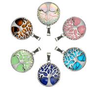 TOAOB 6 Piezas Colgantes de Árbol de La Vida con Piedras Naturales de 25 mm de Colores Plateado Colgantes para Collares Accesorios de Joyas Llaveros